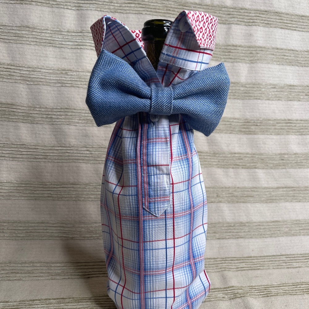 Handcrafted Wine or Liquor Bottle Gift Bag Made From Shirt and Tie
